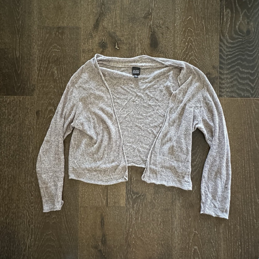 Eileen Fisher Open Sweater Cardigan Womens Sz Large Italian Yarn Linen Silk READ